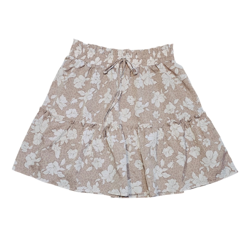Paper Crane Mauve Floral Tiered Mini Skirt Smocked Waist Women's Large
